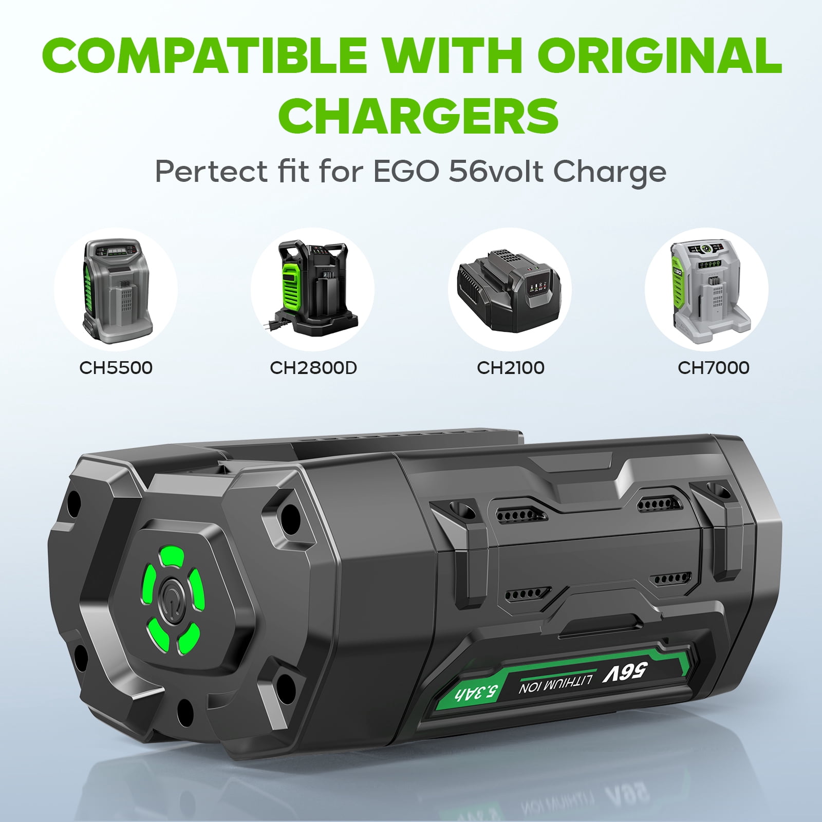 56V 5.3Ah Replacement Battery for EGO 56V Battery, Conpatible with EGO 56 Volt Lithium-Ion Battery BA2800 BA2800T BA4200 BA4200T BA1400 BA1400T Power Tools