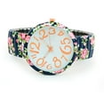 thumbnail image 2 of navy blue roses floral print large face easy to read stretch band extension women's watch, 2 of 5