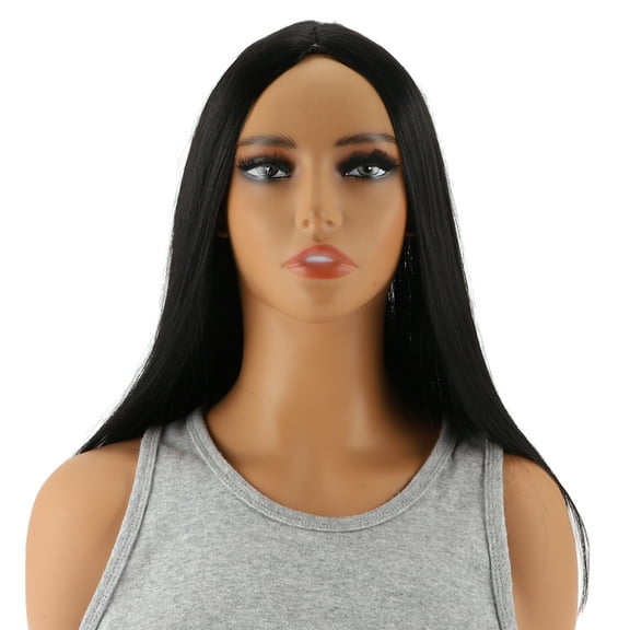 Unique Bargains 1 Pc Straight Long Hair Hair Wig High Temperature Fiber 18in Human Wig Black for Women