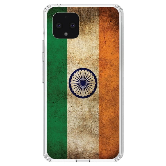 DistinctInk Clear Shockproof Hybrid Case for Google Pixel 4 XL (6.3" Screen) - TPU Bumper, Acrylic Back, Tempered Glass Screen Protector - India Old Flag Indian - Show Your Love of India