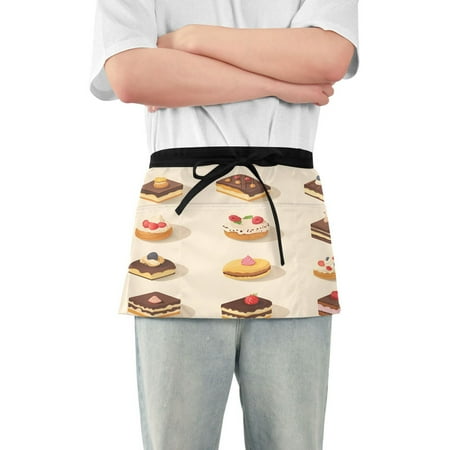 

Yayeee Waist Apron with Pockets for Cooking Waterproof Half Server Aprons Red Cakes
