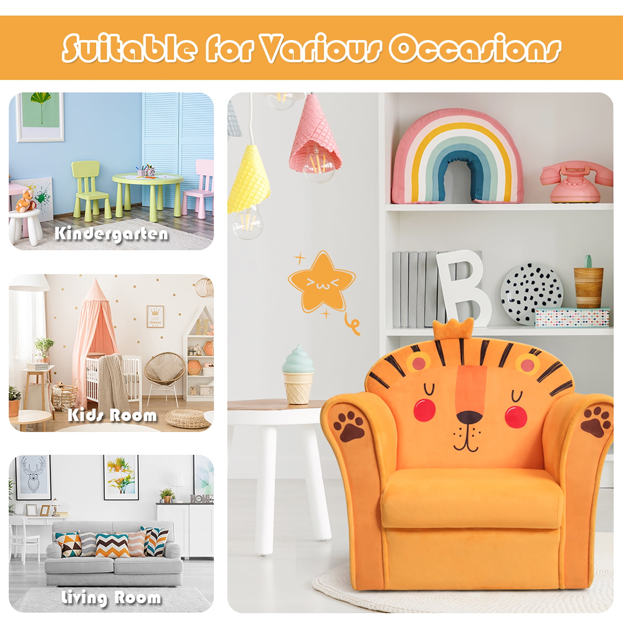 Chaise de canapé en forme lion pour enfants,décor de chambre d'enfant