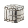 thumbnail image 5 of Modern Pouf Ottoman- Beige Gray Chunky Plaid Jacquard- 16 Inch Square, 5 of 6