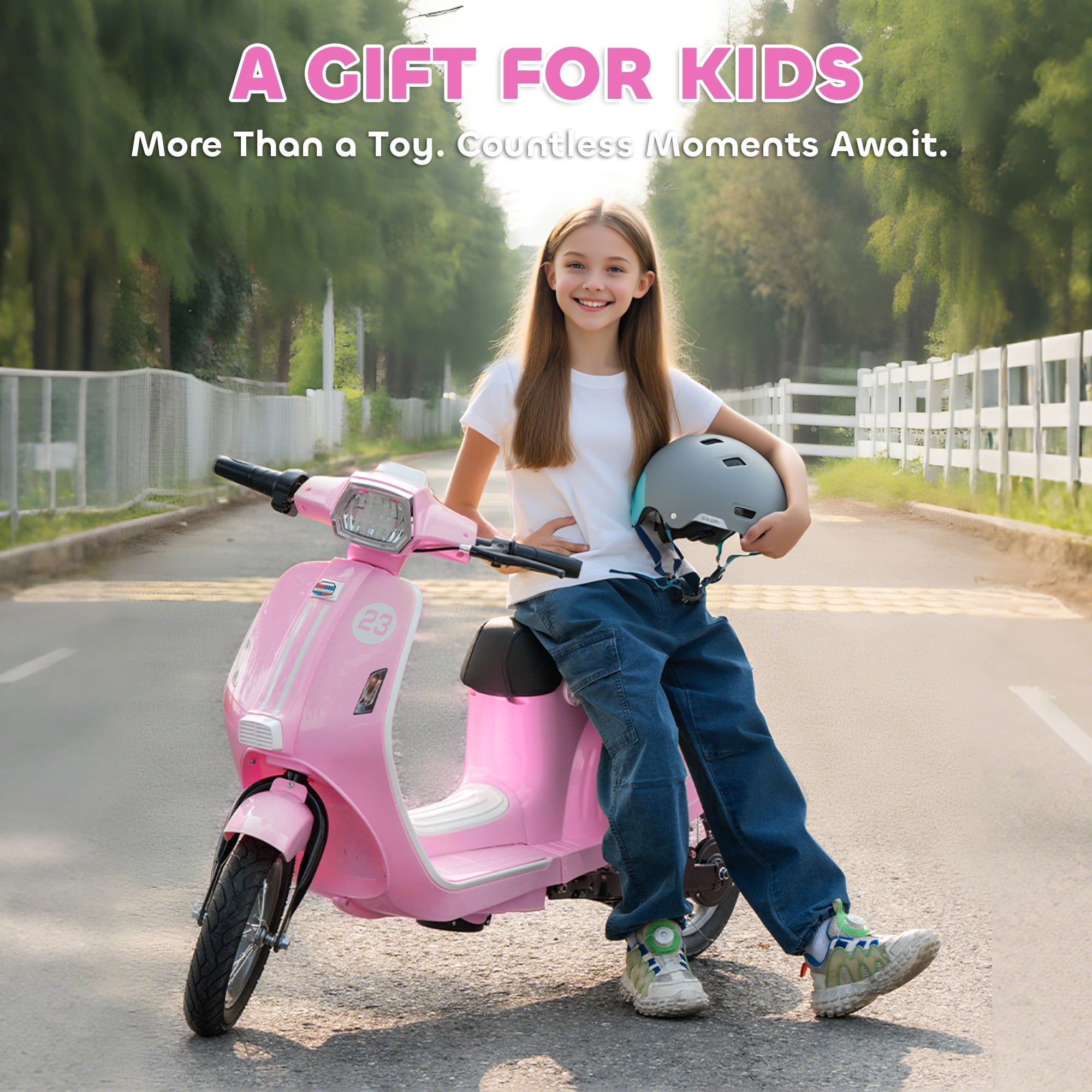 Qaba Kids Motorcycle, 24V Electric Motorcycle with Rear Suspension, LED Lights, Ride On Toy with 3-Speed Control for 8-12 Years Boys and Girls, Pink