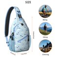 thumbnail image 5 of Sling Backpack,Light Blue Christmas Snowman Pattern Sling Bag with Water Bottle Holder,Waterproof Sling Bag for Men/Women with Headphone Jack for Hiking,Travel, 5 of 6