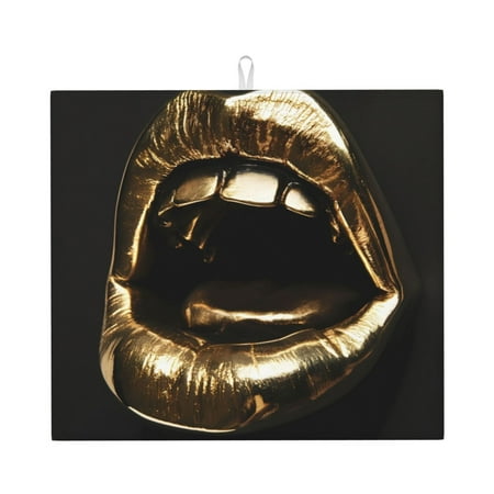 

Xecao Golden Lips Modern Sculpture Print Dish Drying Mat for Kitchen Counter Absorbent Coffee Bar Mat Dish Drainer Rack Mats Dining Room Decoration