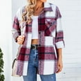 thumbnail image 5 of IROINNID Women's Short Woolen Jacket Turndown Lapel Plaid Long Sleeve Leisure Casual Pockets Tops Jacket Plaid Coat, Wine, 5 of 7