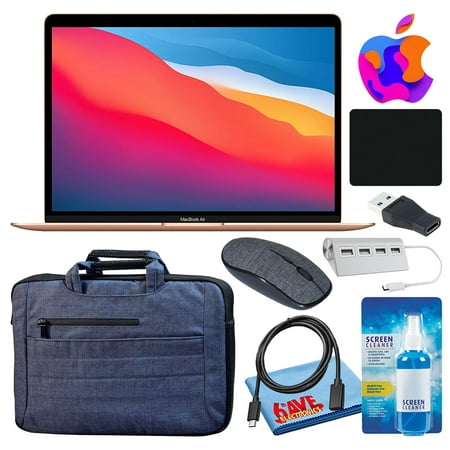 Apple MacBook Air 13" Laptop (M1 Chip, 8-Core CPU, 8GB RAM) (Late 2020, 512GB SSD, Gold) (MGNE3LL/A) Bundle with Blue Carrying Bag + USB Hub + More