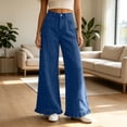 thumbnail image 2 of Zulora Women's Fashion High Waist Straight Leg Jeans Ruffle Hem Denim Long Pants with Pockets Button Zipper Casual Trouser, 2 of 9