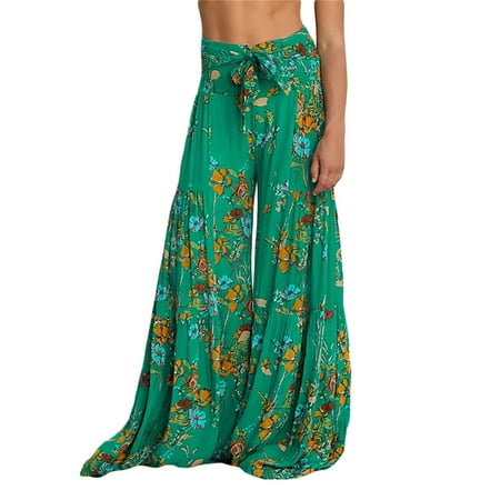 

Women Floral Printed Wide Leg Palazzo Lounge Pants with Pockets Loose Leisure Pajama Pants