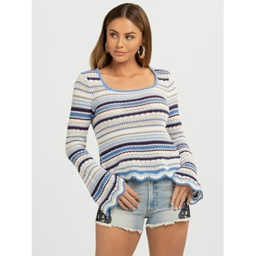 Jessica Simpson Women's Lilianna Cotton Pointelle Sweater with Long Sleeves, Lightweight, Sizes XS-X4