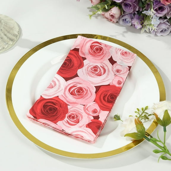 Balsa Circle 50 Red Pink 2 Ply Disposable Dinner Paper Napkins with Floral Design Decorations
