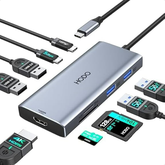 USB C Hub Multiport Adapter for MacBook Pro/Air,9 in 1 USB C to HDMI Mac Dongle with 4K@60Hz PD100W SD/TF Card Reader 5 USB Ports Compatible for Dell XPS/HP/Lenovo/Surface and Other Type C Devices