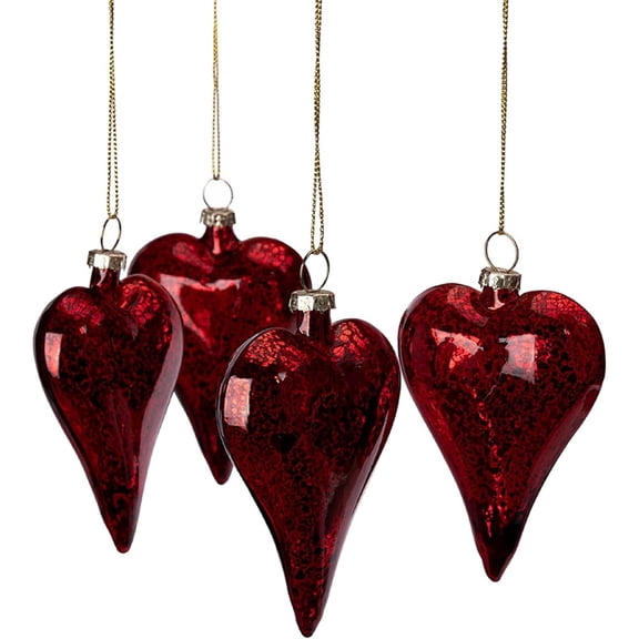 Ebaokuup 6 Pack Valentine's Day Heart Glass Ornaments - 3.2“Antique Red Glass Heart Ornaments - Romantic Love Hearts Shaped Ornament for Party, Valentine's Day,Wedding Tree Decorations,4 Pcs