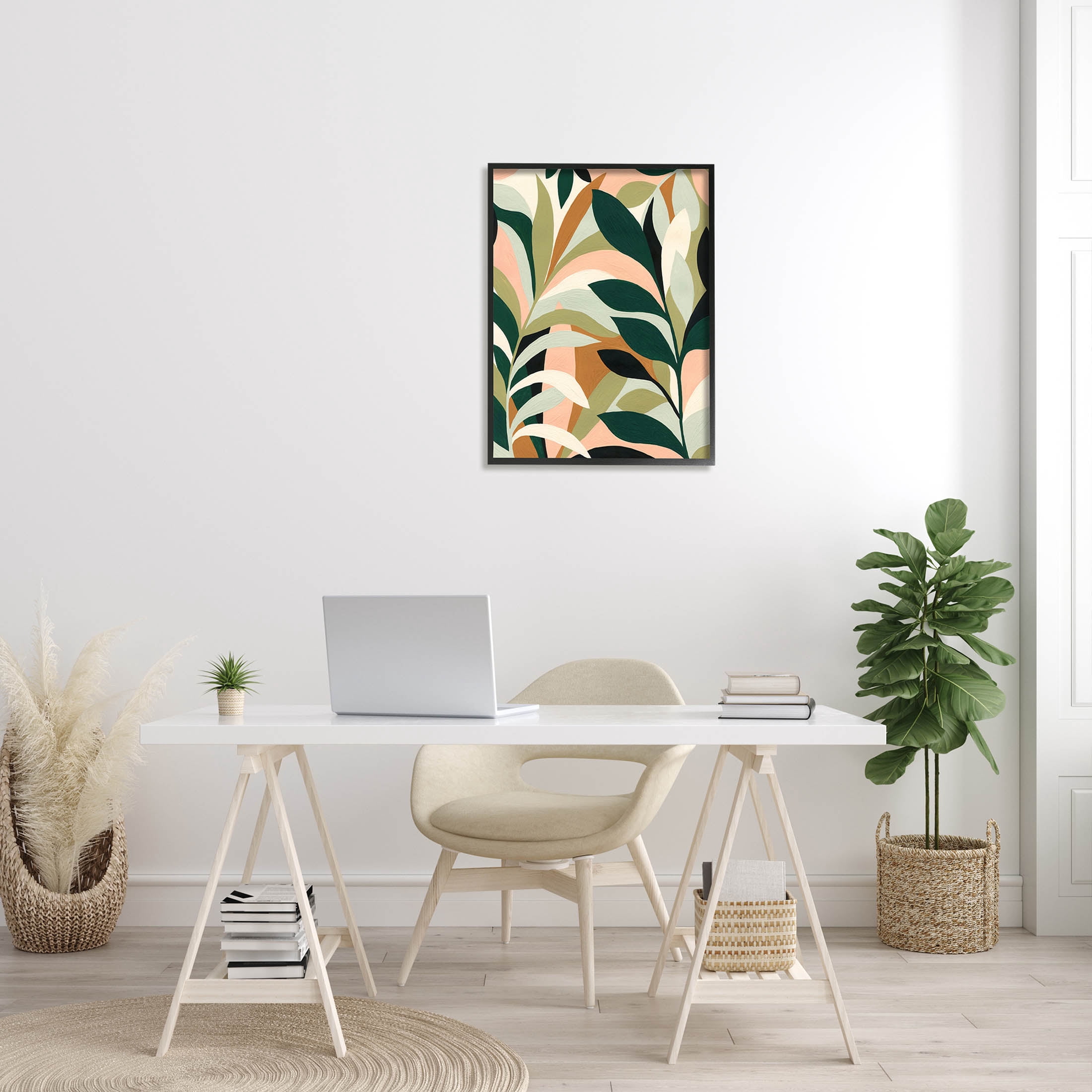 Contemporary Layered Leaves Botanical & Floral Graphic Art Black Framed Art Print Wall Art