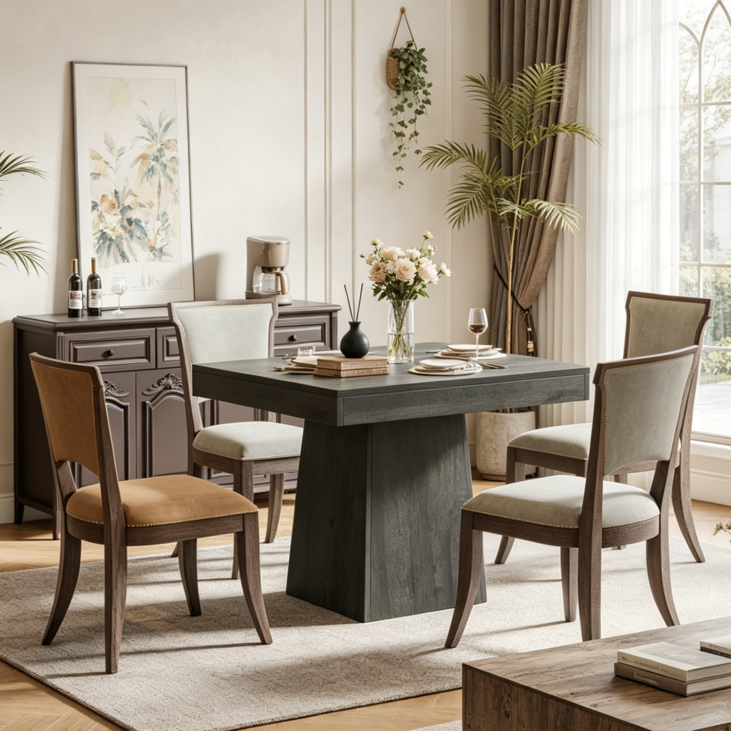 Fnova 31.5" Square Farmhouse Dining Table, Wood Coffee Table for 4 People, Modern Kitchen Table for Dining Room, Black (Chairs Not Included)