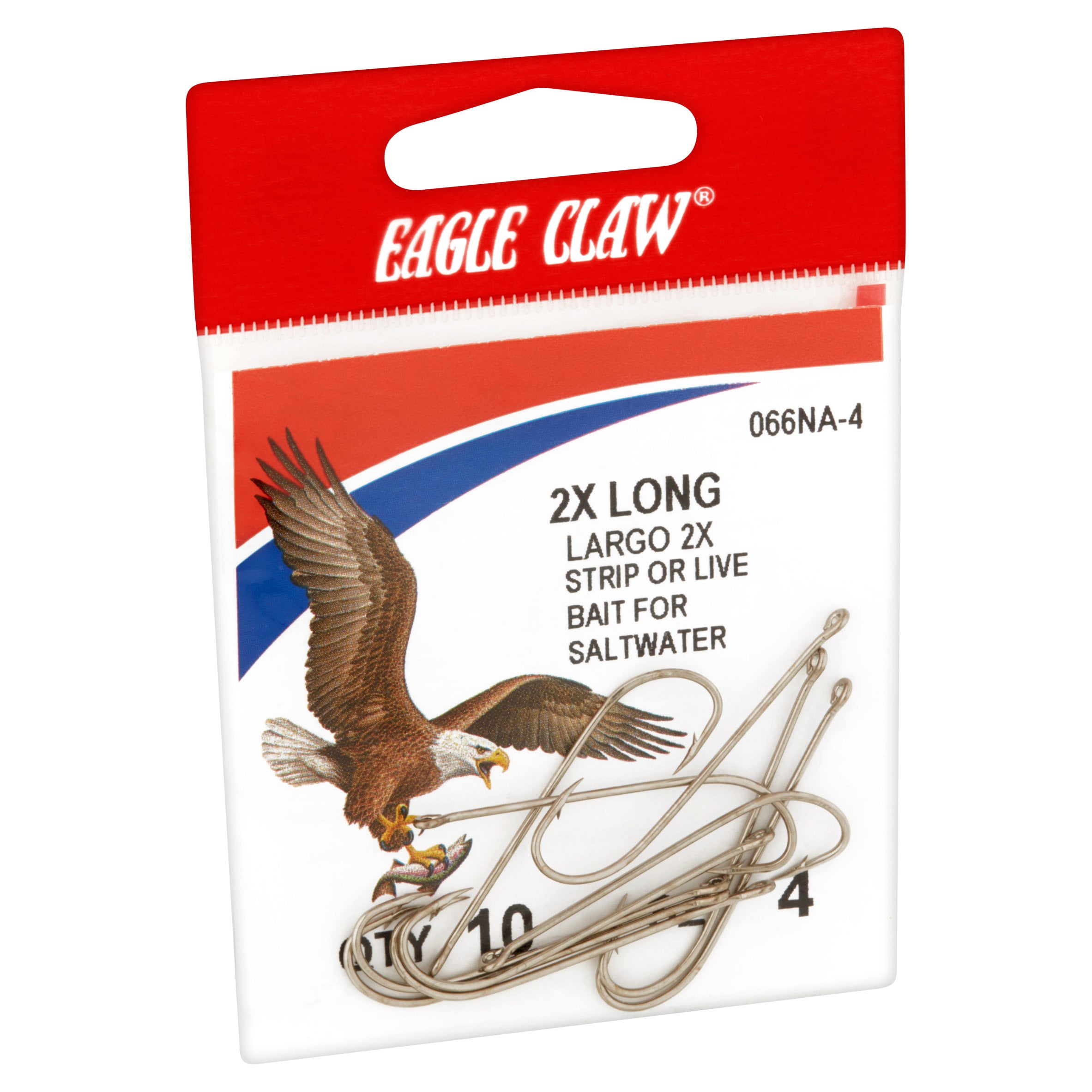 Eagle Claw 066NAH-4 Long Shank Offset Hook, Nickel, Size 4 