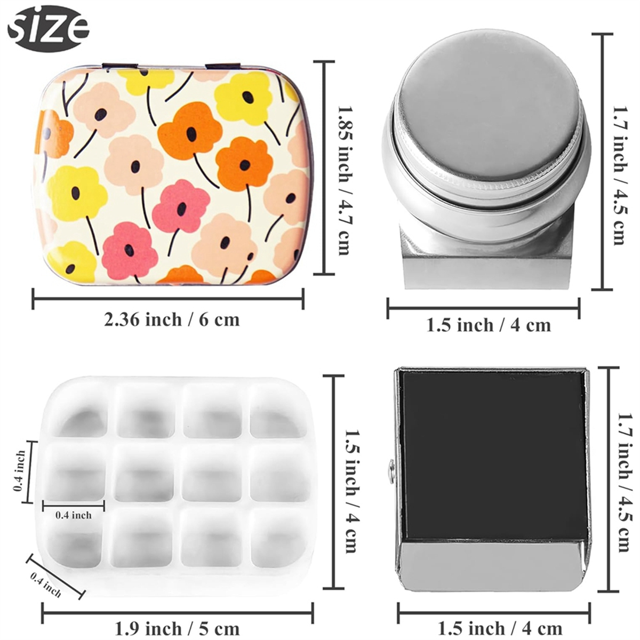 Portable Mini ,12-Well Empty Watercolor Palette,Small Paint Storage Kits with Magnetic Clip and Oil Pot, C