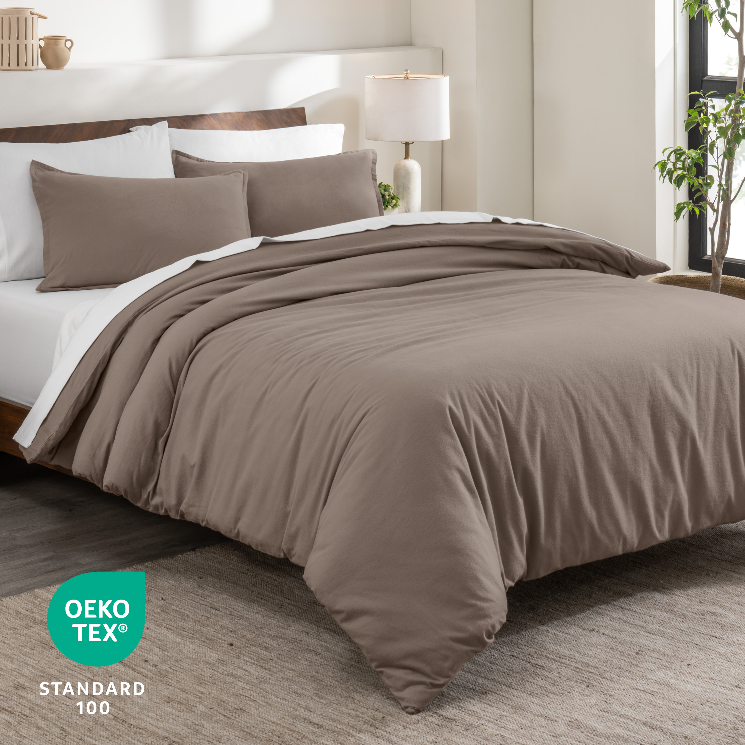 Bare Home Flannel Duvet Cover Set - 100% Flannel Cotton - Double Brushed - Twin/Twin XL, Taupe
