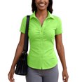 thumbnail image 4 of UDAUDU Button Down Shirt for Women Basic Short Sleeve Stretchy Business Collared Shirts Waitress Work Shirt Light Green M, 4 of 6