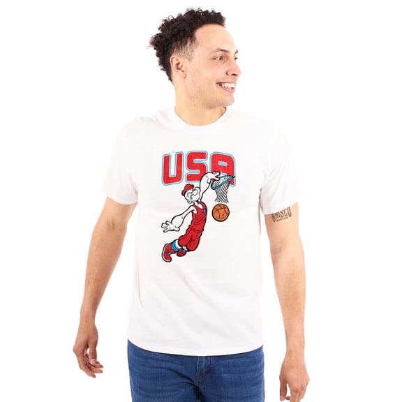 Popeye USA Basketball Dunk Cartoon Men's Graphic T Shirt Tees Brisco Brands S