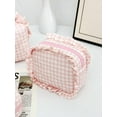 thumbnail image 6 of Gingham Ruffle Makeup Bag, Ruffle Pouch Polka Dot or Gingham Pouches, for Women Travel Daily Use, Bridesmaid Gifts, Trendy Stuff (pink), 6 of 10