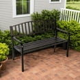 thumbnail image 3 of Abble 50in High Back Outdoor Metal Garden Bench Steel Slat Patio Loveseat Park Bench for Porch Yard Lawn Patio Bench, Black, 3 of 10