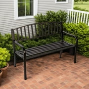 Abble 50in High Back Outdoor Metal Garden Bench Steel Slat Patio Loveseat Park Bench for Porch Yard Lawn Patio Bench, Black