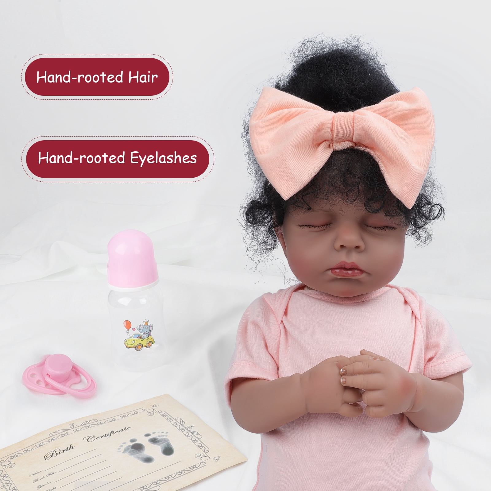 20 Inch Black Reborn Baby Doll – Lifelike African American Soft Cloth Body Doll – Realistic Handmade Toy for Girls Age 3+