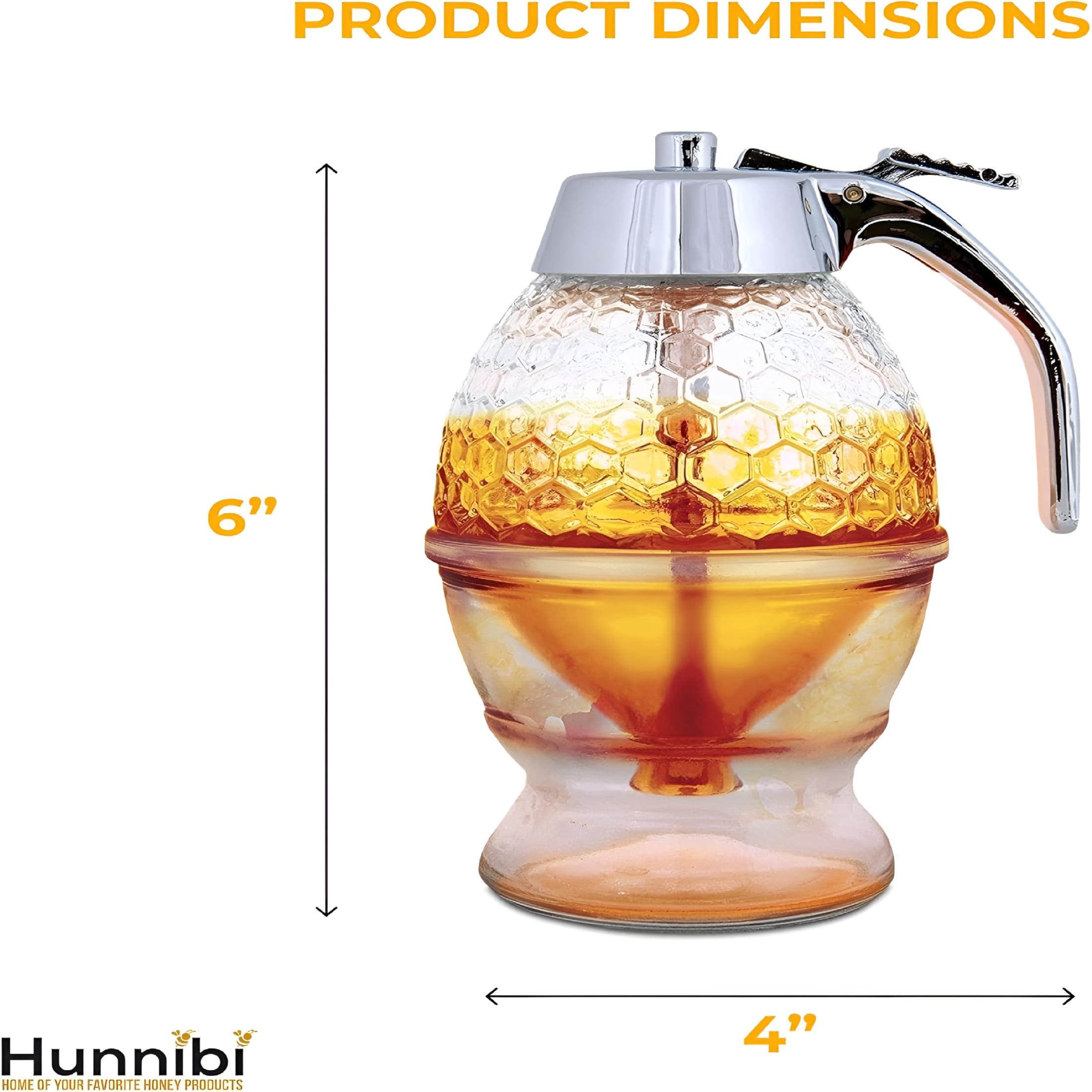 BPPEG 8Oz No Drip Glass Honey Dispenser with Plastic Top Honeycomb-Style Syrup Server and Bee-Themed Storage Jar with Stand 6"