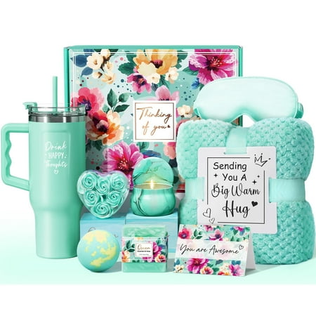 Gift Baskets for Women, Self Care Gifts Get Well Soon Gifts, Ocean Relaxing Spa Gifts Basket Care Package w/ Luxury Flannel Blanket 40 oz Tumbler, Christmas Gifts for Mom Wife Her Girlfriend Sister