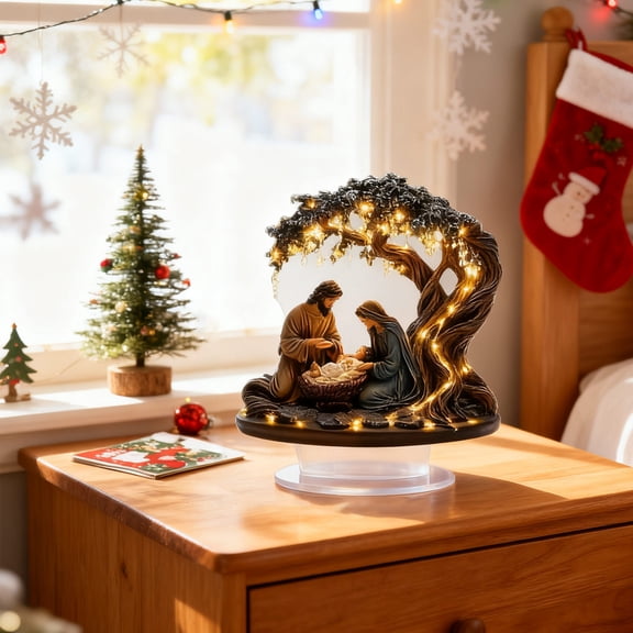 Newborn Flat Christmas Scene Desktop Decoration, 2D Acrylic Nativity Scene, Slim Tabletop Christmas Ornament, Jesus Faith Religious Themed, Xmas Tabletop Ornament Holiday Decor(A)