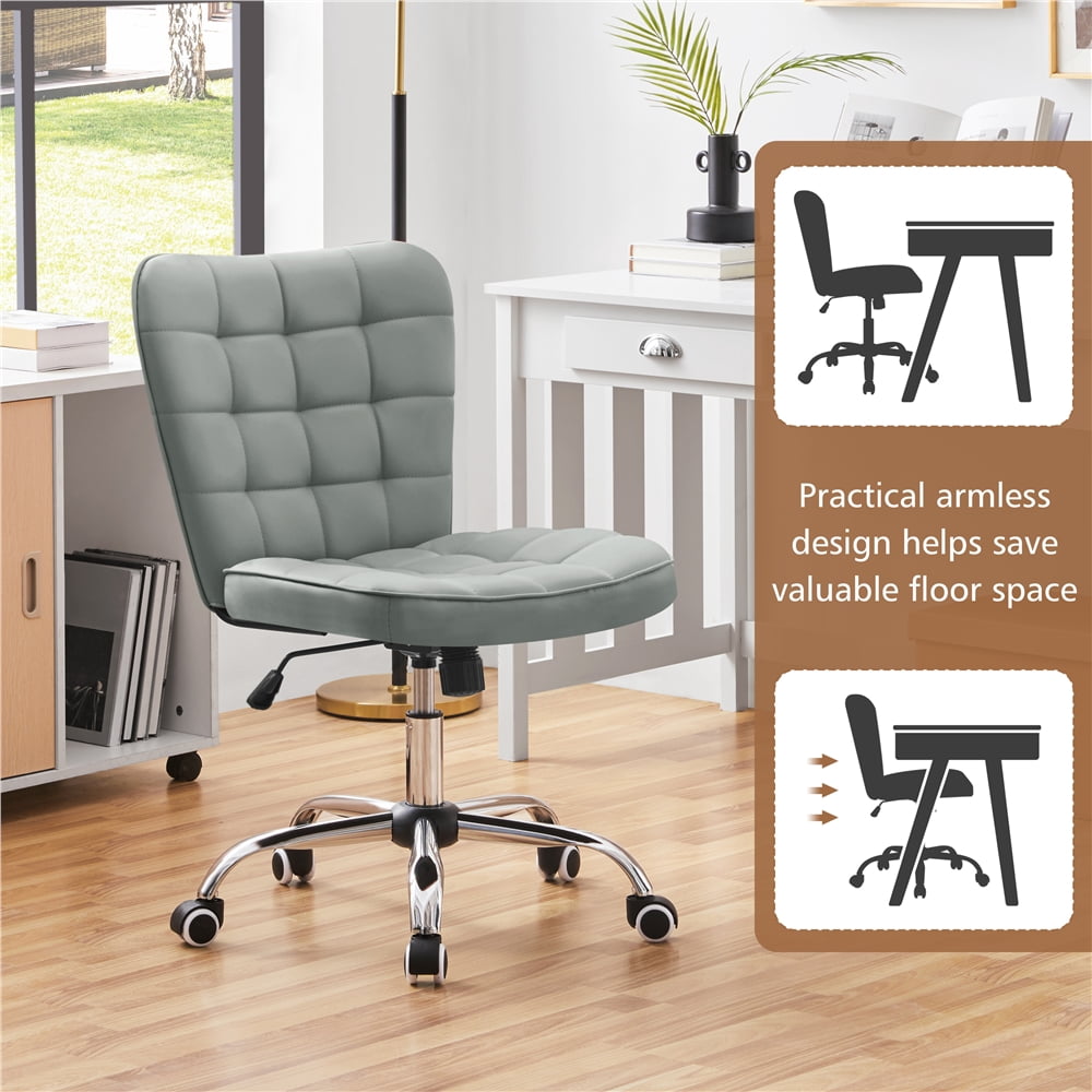 Yaheetech Modern Tufted Armless Desk Office Chair with Rolling Wheels, Light Gray