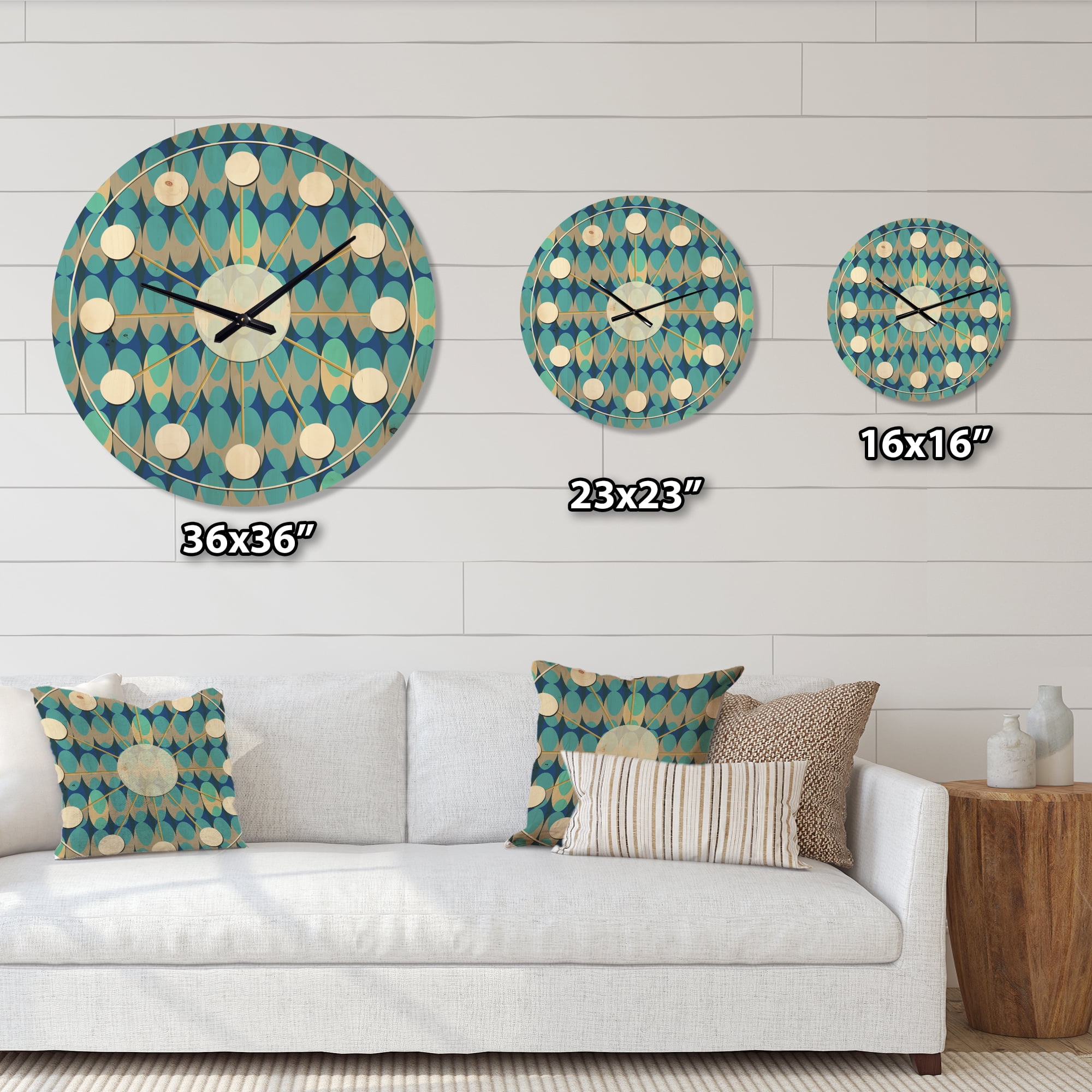 Designart 'Abstract Retro Design XV' Mid-Century Modern Wood Wall Clock
