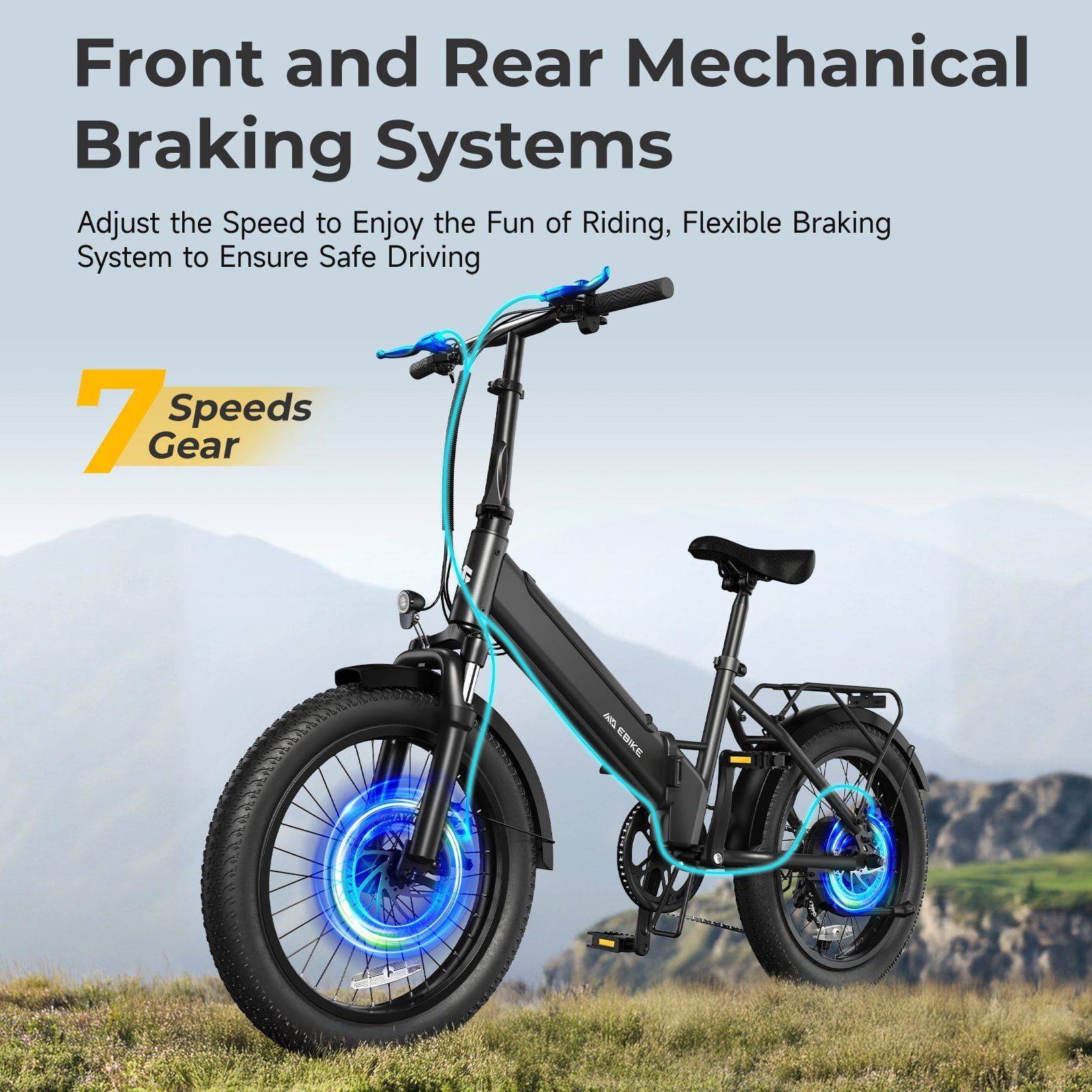 Electric Bike for Adults, Peak 1000W Motor Electric Bicycle, 20" Fat Tire E-Mountain Bike, 7.8Ah Battery UL2849, App Control