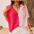 thumbnail image 4 of Scyoekwg Womens Casual Short Sleeve Blouses Button V Neck Tshirt Color Block Patchwork Lightweight Comfy Loose Trendy Blouses (Pink,XXL), 4 of 8