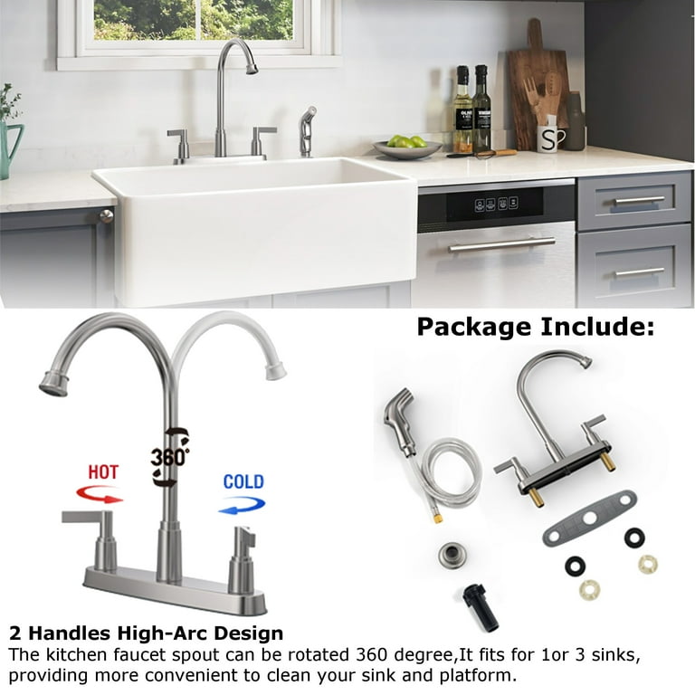 HOTIS HOME Brushed Nickel Kitchen Faucet – 2 Handle High Arc Swivel Spout, No Sprayer, For RV & Camper