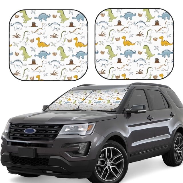 Fotbe Dinosaur Juego de 2 Piezas de Parasoles para Parabrisas | Bloqueador Solar para Auto | Accesorios Plegables para Protección Solar Interior-Medium