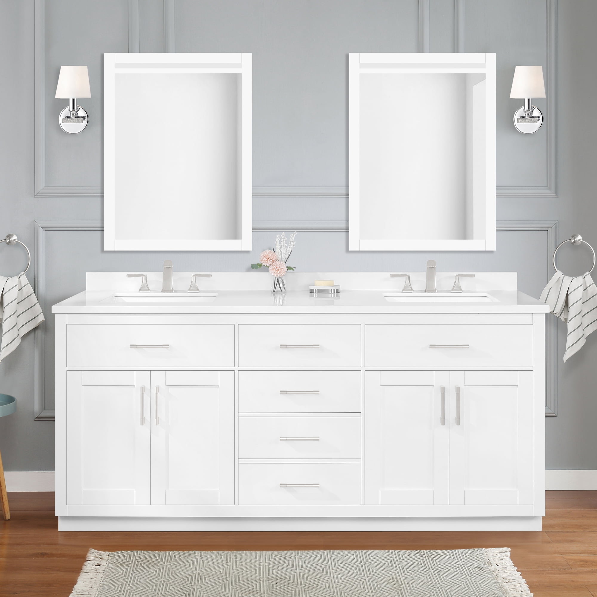 Ove Decors Bailey 72 W x 22" D Freestanding Bathroom Vanity with Double Sink, Pure White
