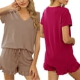 VENTELAN Women's Pajama Set - Short Sleeve Top & Shorts With Pocket (S-XXL)