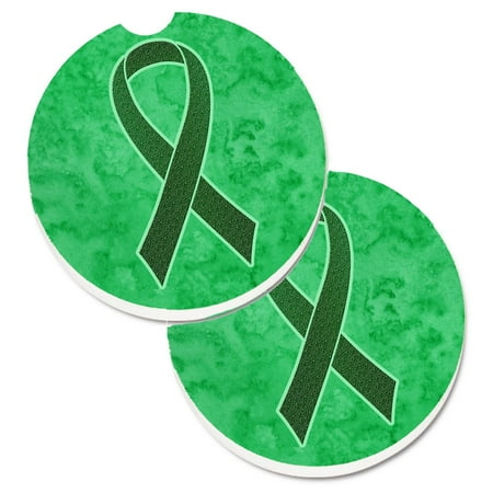 

Carolines Treasures AN1221CARC Emerald Green Ribbon for Liver Cancer Awareness Set of 2 Cup Holder Car Coasters Large
