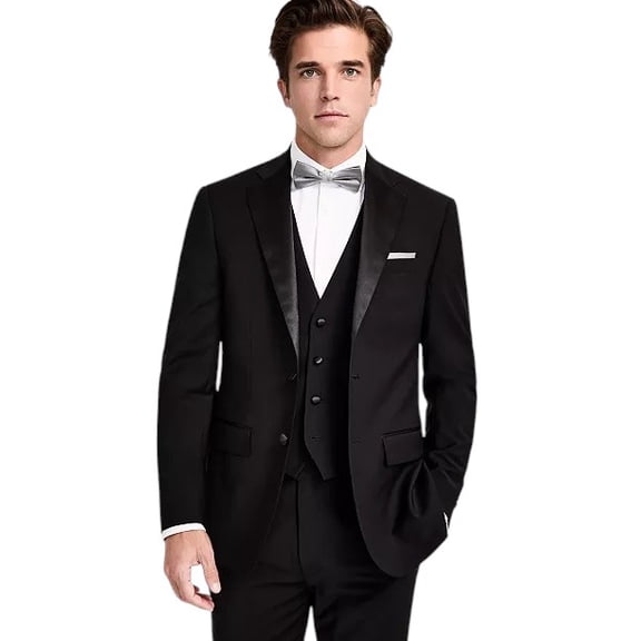 Calvin Klein Mens Slim fit Tuxedo Jacket Blazer 48 R Black Solid Stretch