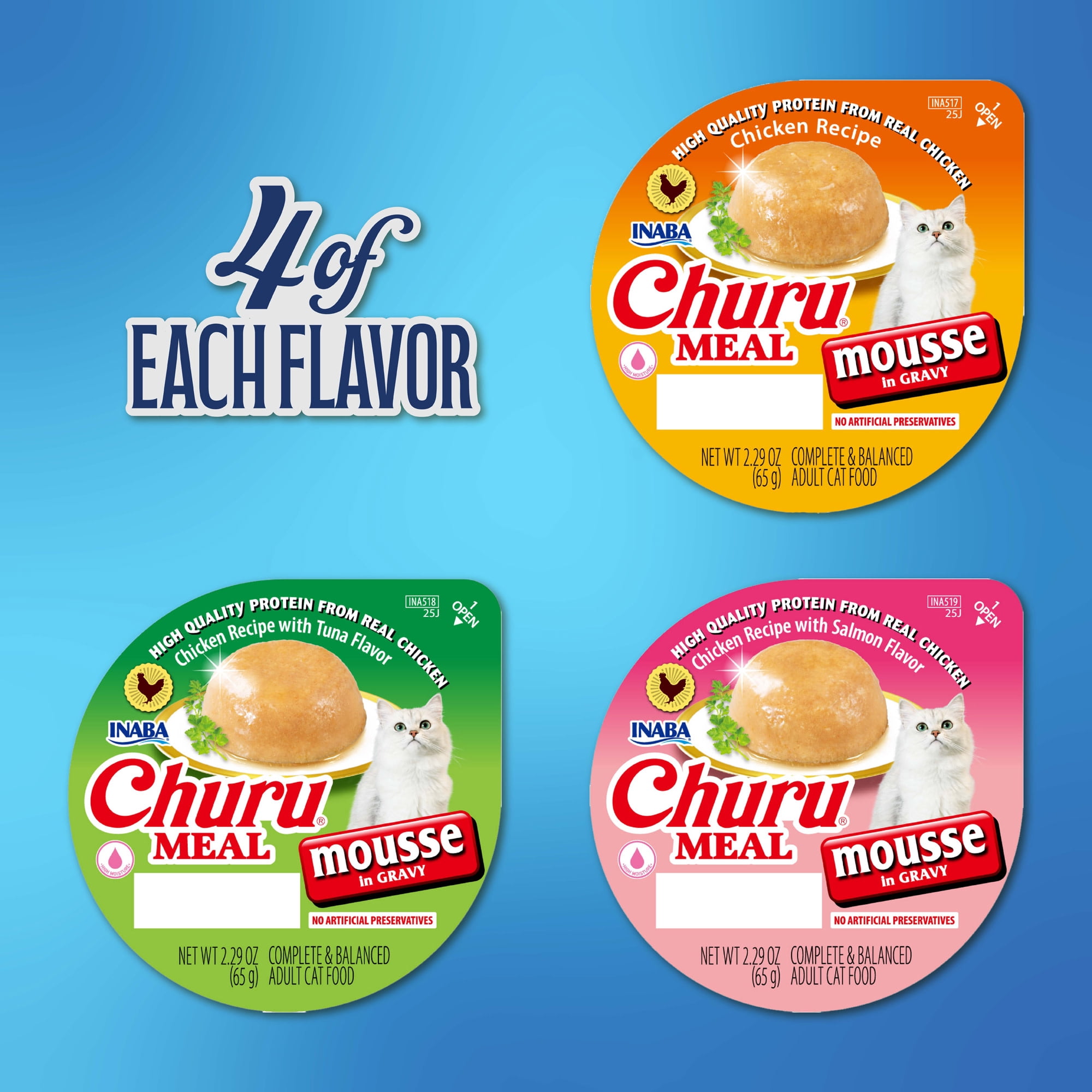 INABA Churu Meal Mousse Adult Wet Cat Food, 2.29 oz cup, 12-count, Chicken Variety