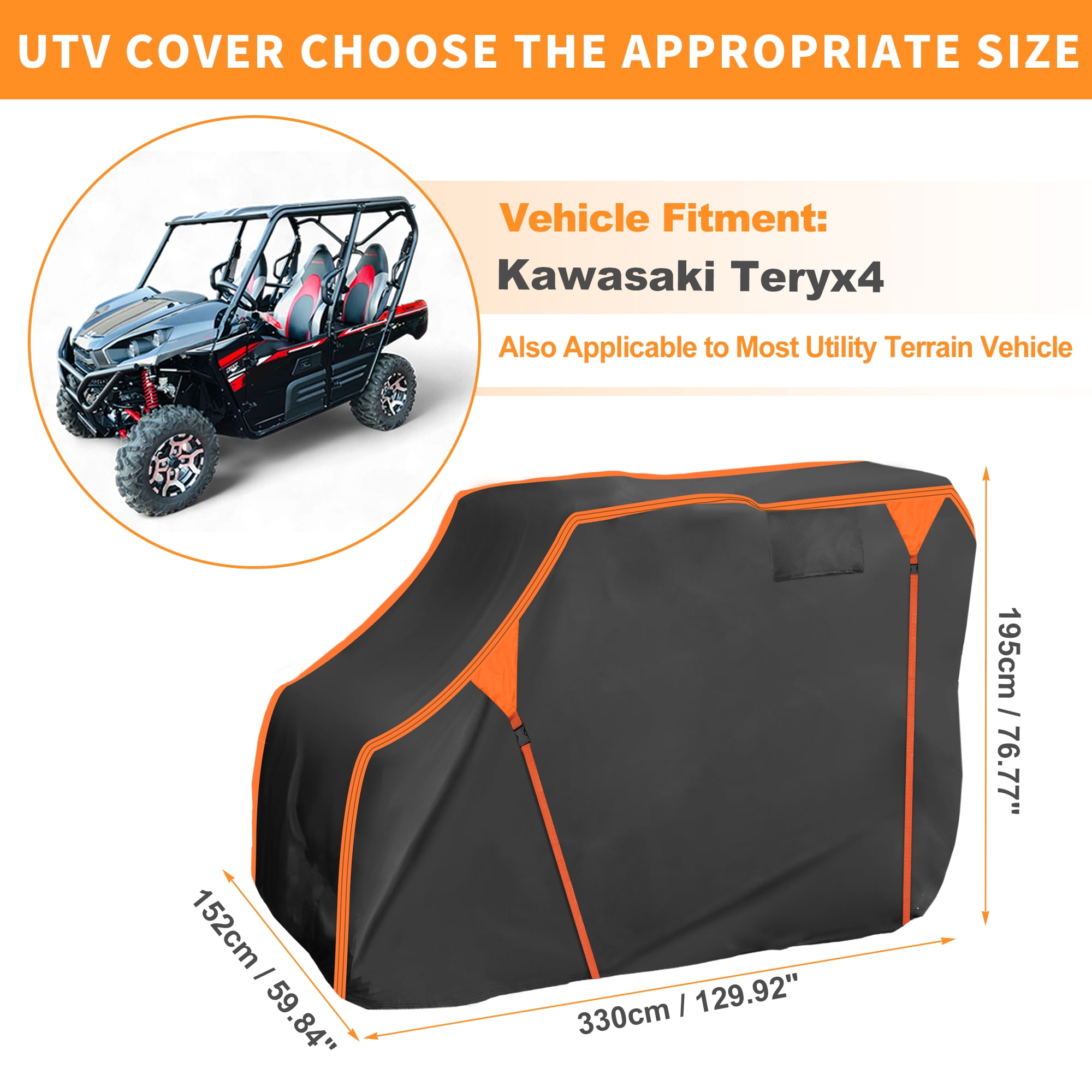 Unique Bargains Side by Side UTV Cover 210D-PU Black Orange for Kawasaki Teryx4