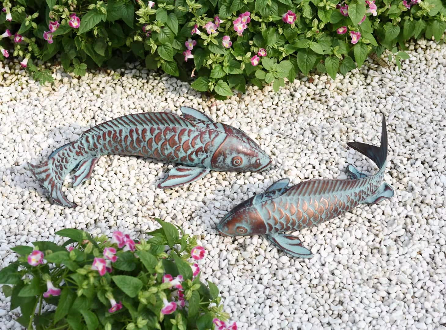 Garden Sculptures & Statues,Koi Fish Decor,Garden Fish Art,Set of 2 Antique  Ceramic Koi Fish Yard Art Decor,Glowing Garden Fish at Night,for