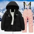 thumbnail image 2 of lnmuld Girls Winter Solid Color Snow Suit Windproof Jacket and Pants Set Warm Kid Ski Outfit for Cold Weather Snowboarding Size:4-6 Years, 2 of 6