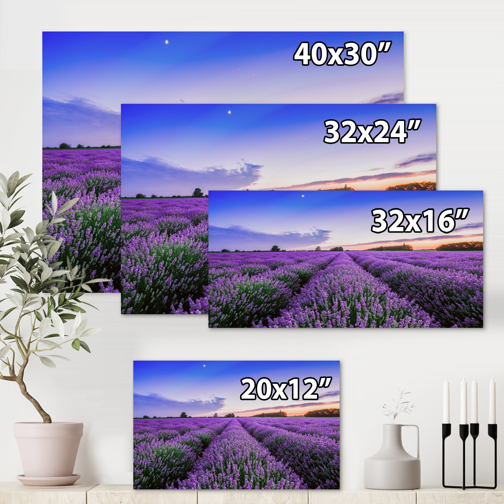 Designart ' Dramatic Clouds and Sunrise Over Lavender Field II ' Farmhouse Canvas Wall Art Print