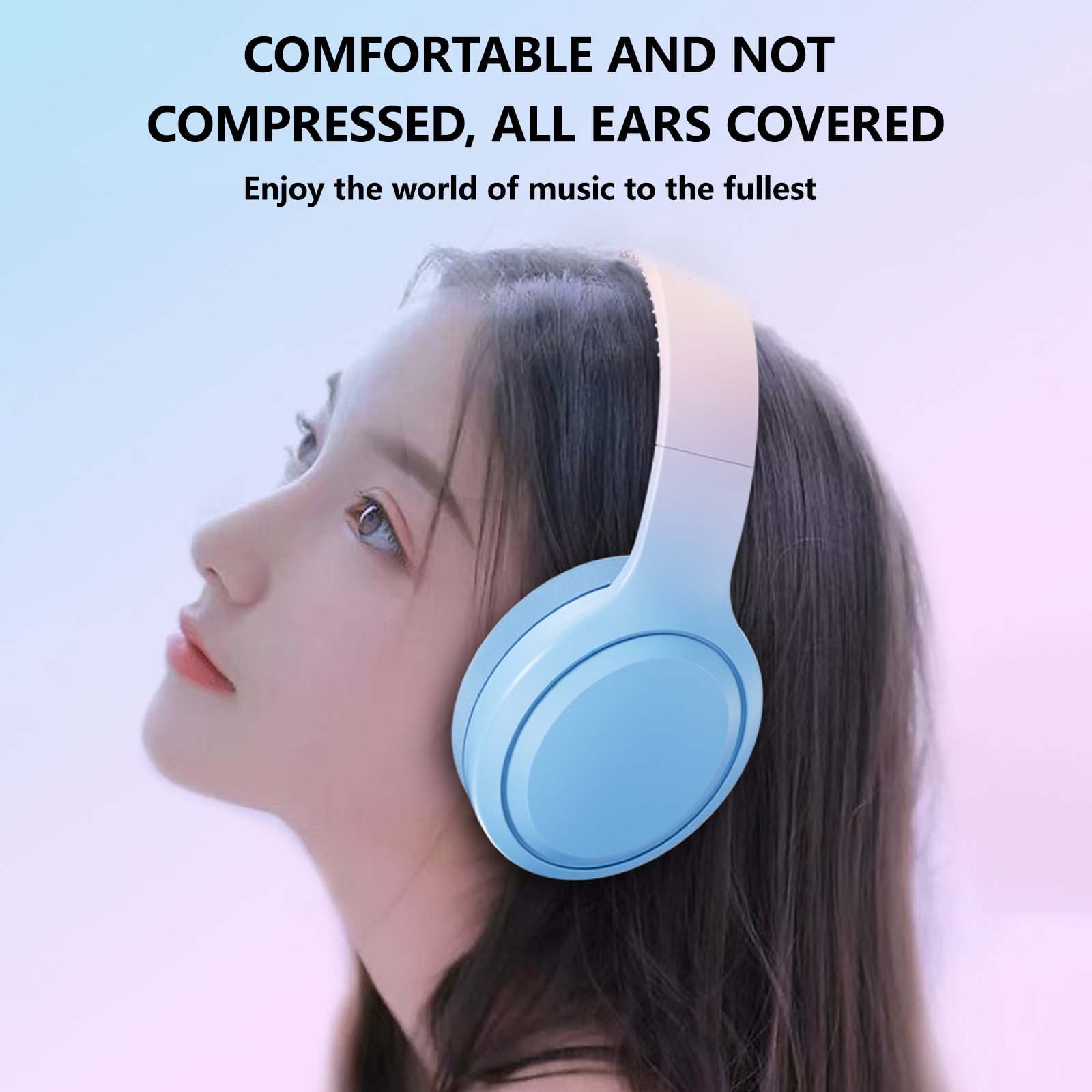 Bluetooth Headphones Over Ear, 80H Playtime Headphones Wireless with Mic, Bluetooth Headphones with 3 EQ Modes, HiFi Stereo Foldable Wireless Headphones for Phone PC Travel Workout,Blue