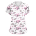 thumbnail image 2 of Cute Scrub Tops Stretchy Short Sleeve V Neck Cartoon Print Pattern Nursing Working Uniform Caregiver Top Light pink S, 2 of 5