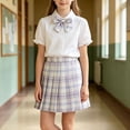 thumbnail image 5 of Coerni Girls Preppy Outfit 3PC Set Puff Sleeve Collared Shirt with Bowtie & Plaid Pleated Skirt School Uniform Clothes for 3-14Y Kids, 5 of 5